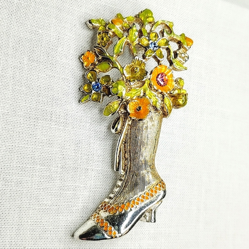 Vintage Brooch - Victorian Boot Bouquet